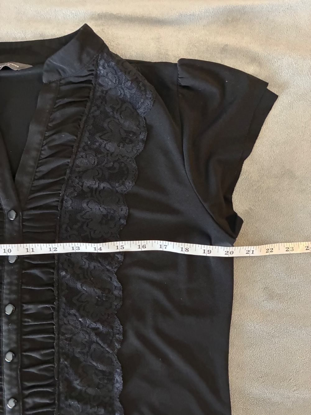 Black Ruffled Lace-Trim Women's Button Front Top - Picture 6 of 7